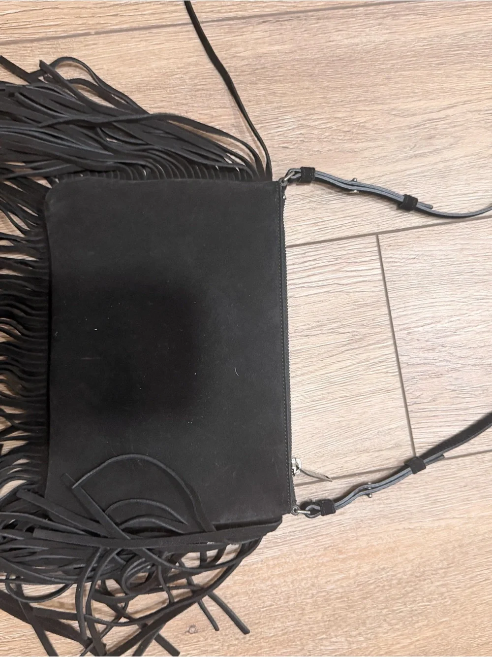 Yves Saint Laurent Black Suede Fringe Crossbody with Silver YSL Emblem - Picture 6 of 6